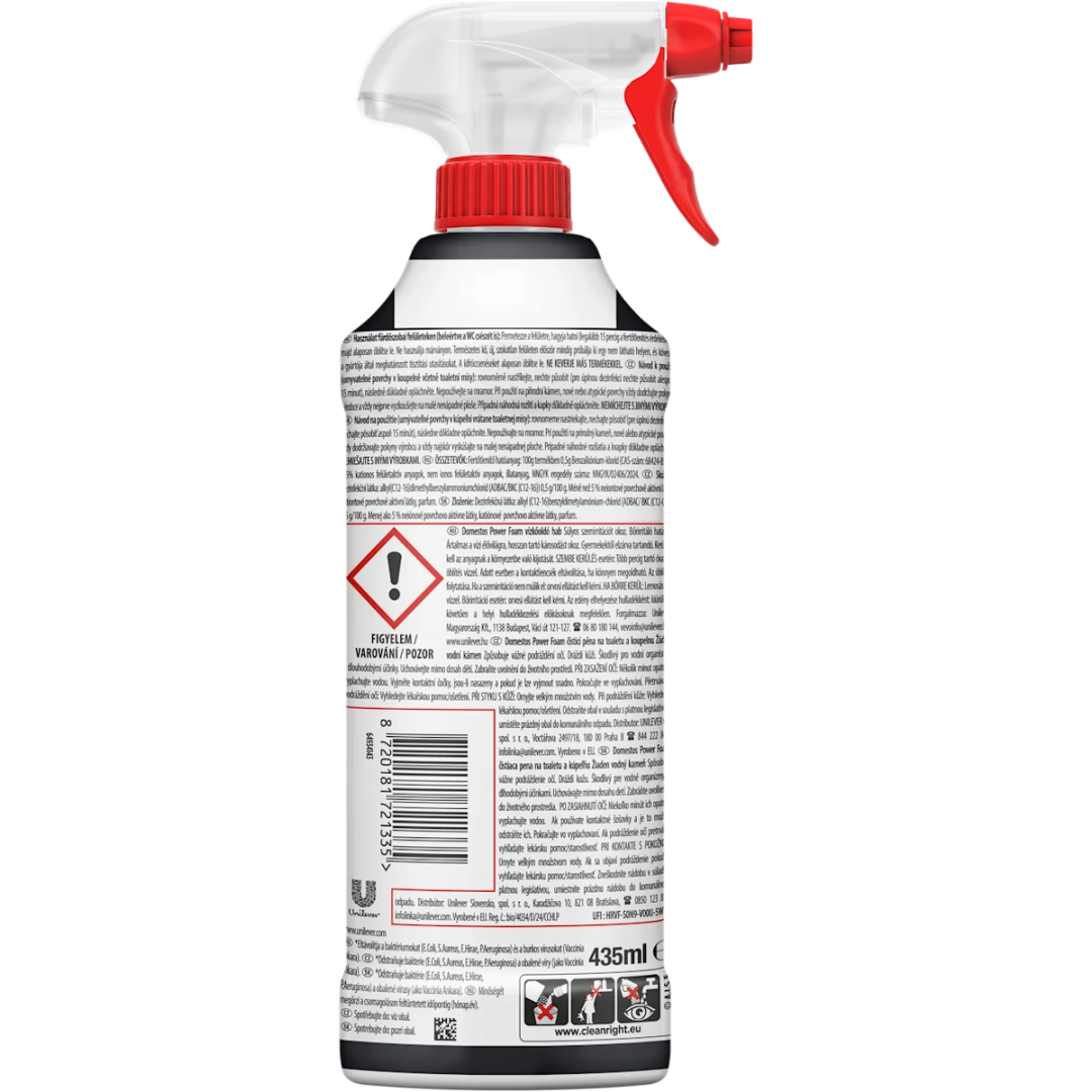 Спрей-піна для чищення унітазу та ванної Domestos Power Foam для видалення вапняного нальоту, 435 мл