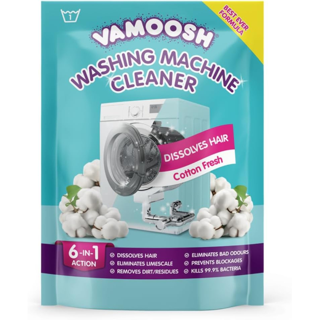 Засіб для чищення пральної машини Vamoosh 6-в-1Аромат свіжої бавовни Розчиняє волосся, усуває неприємні запахи