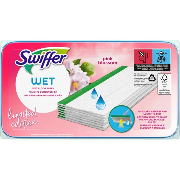 Змінні вологі серветки для рожевої швабри Swiffer Wet з ароматом квітів, 24 шт