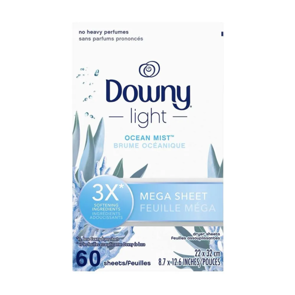 Серветки для сушильної машини Downy MEGA Dryer Sheets Ocean Mist Океанський туман, 60 шт