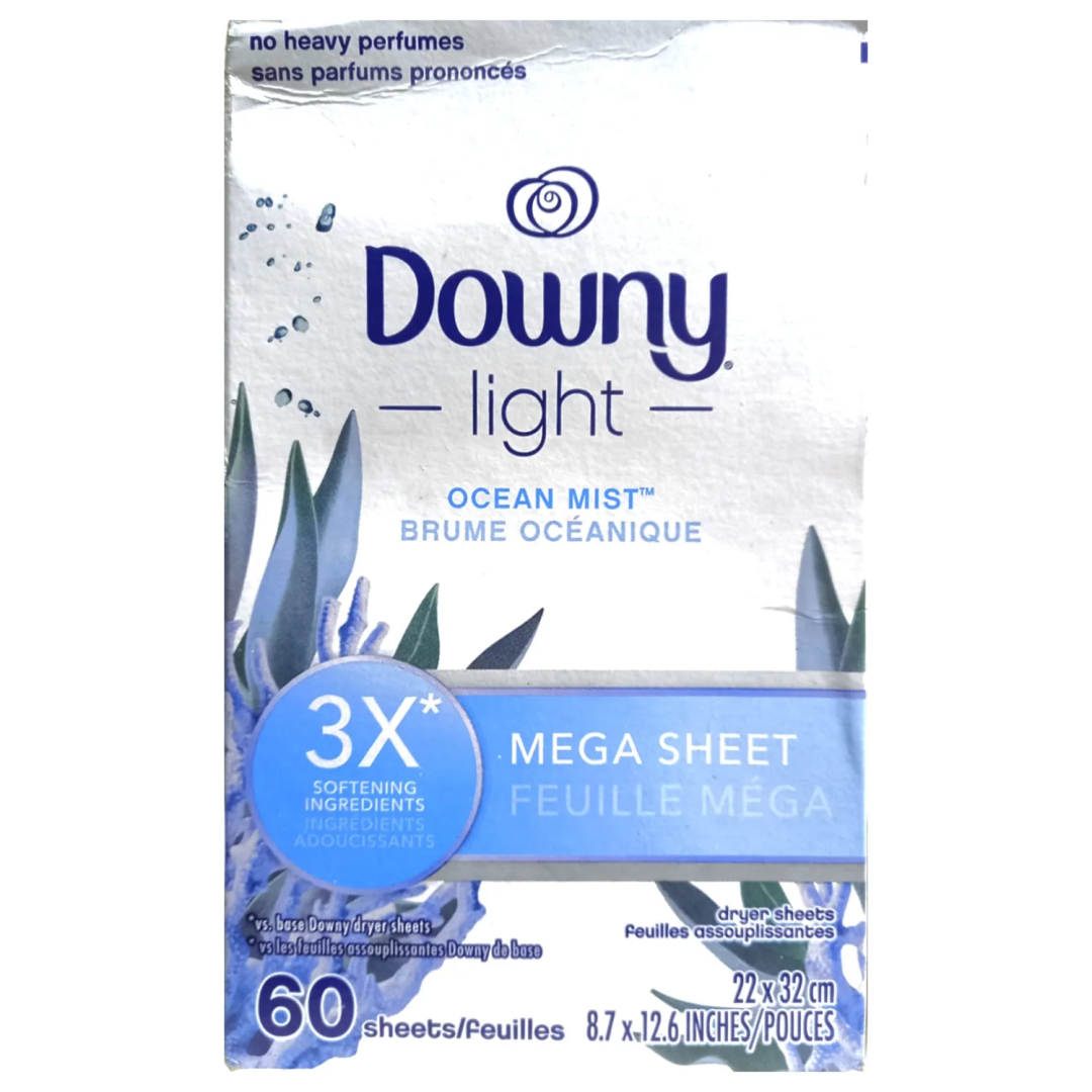 Серветки для сушильної машини Downy MEGA Dryer Sheets Ocean Mist Океанський туман, 60 шт