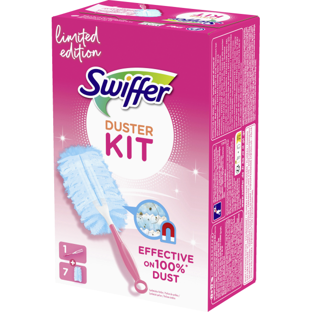 Щітка магніт для збирання пилу Swiffer Staubmagnet Pink Limited, піпідастр РОЖЕВИЙ з 7-ма змінними насадками