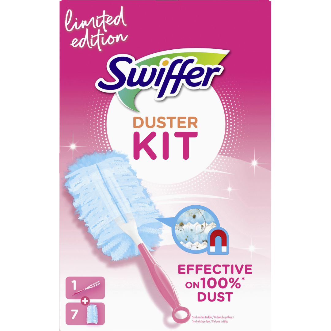 Щітка магніт для збирання пилу Swiffer Staubmagnet Pink Limited, піпідастр РОЖЕВИЙ з 7-ма змінними насадками