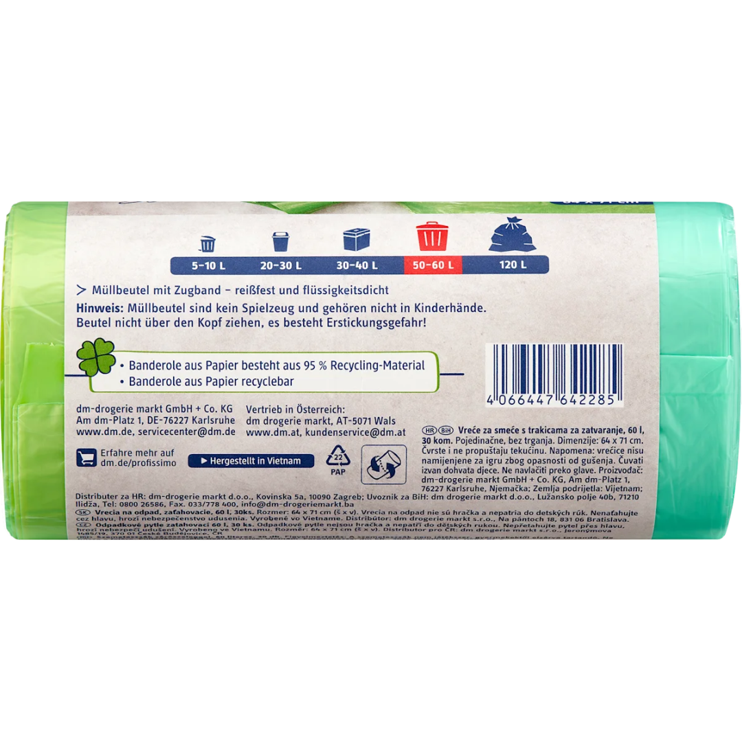 Пакети для сміття із затяжками 60 л, 30 шт