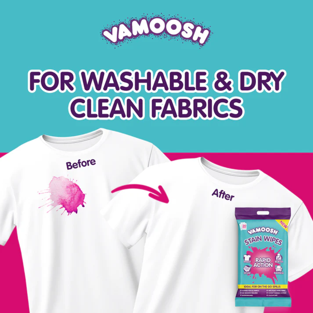 Серветки для швидкого видалення плям Vamoosh Stain Remover Wipes, 20 шт
