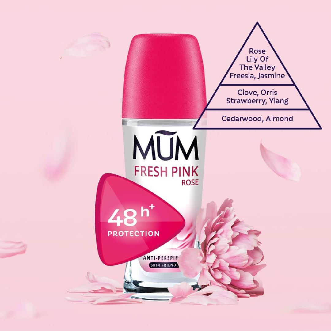 Кульковий дезодорант-антиперспірант Mum Fresh Pink Rose аромат троянди, скляна пляшка, 50 мл
