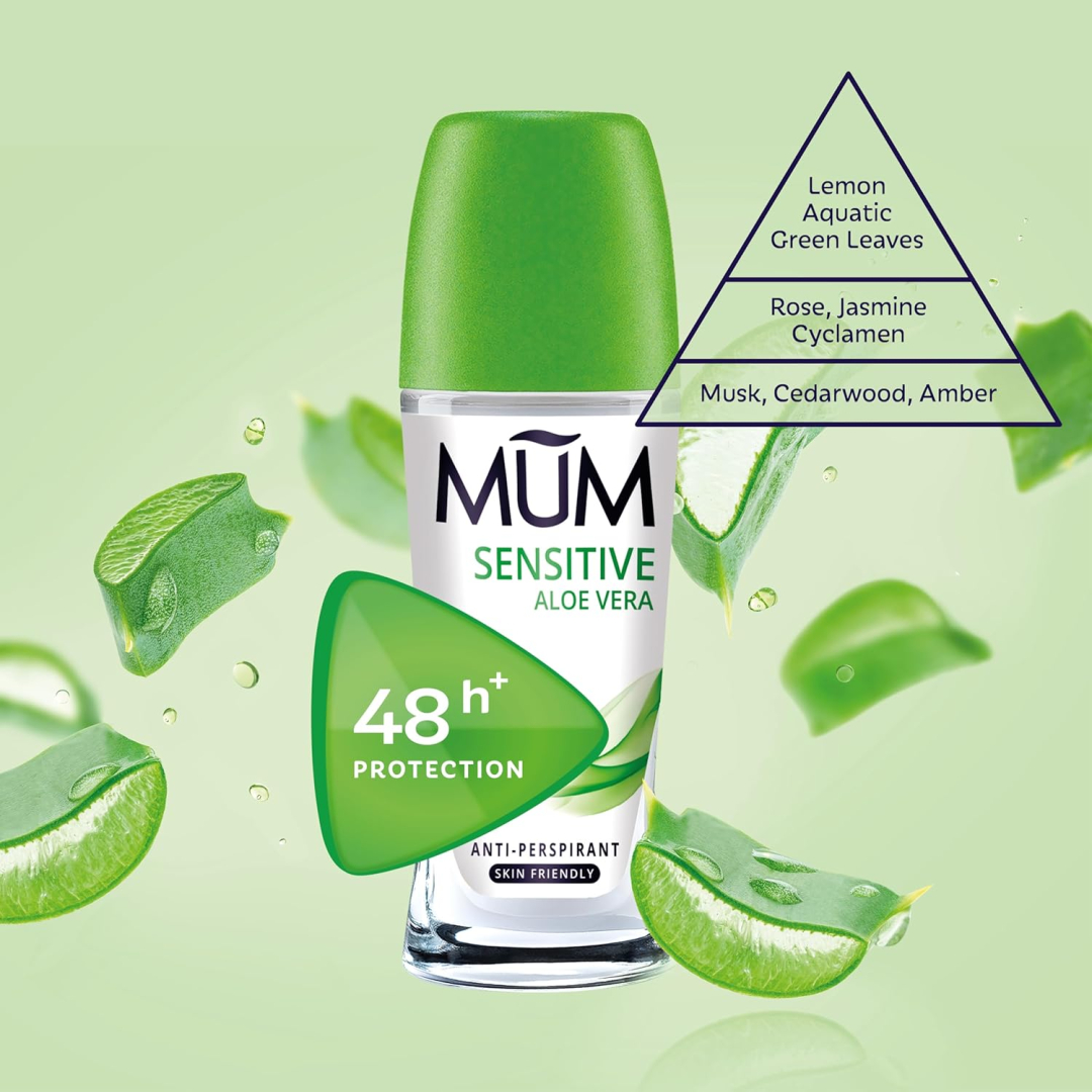 Кульковий дезодорант-антиперспірант Mum Sensitive Aloe Vera алое вера, скляна пляшка, 50 мл