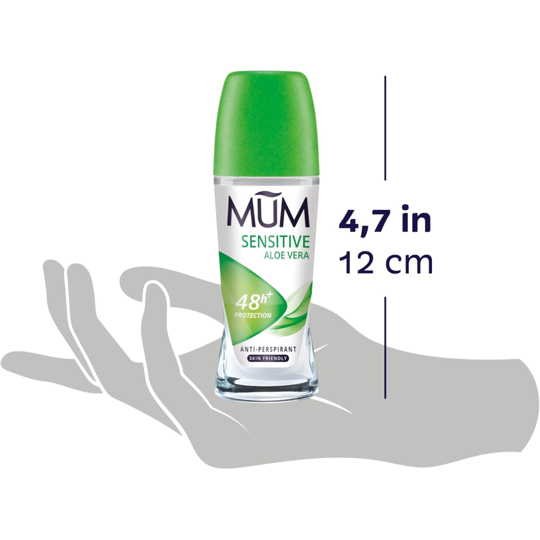 Кульковий дезодорант-антиперспірант Mum Sensitive Aloe Vera алое вера, скляна пляшка, 50 мл