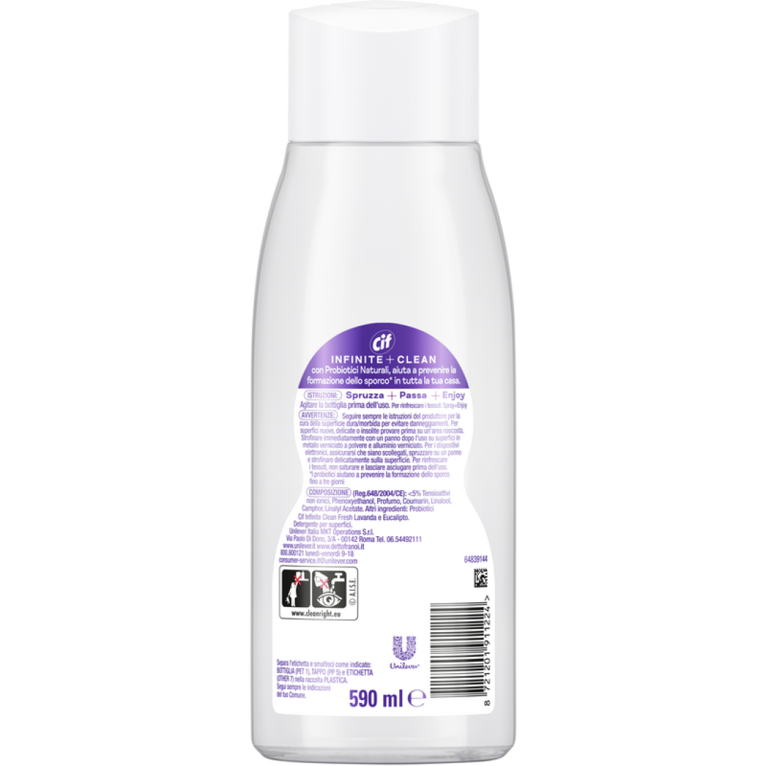 ЗАПАСКА Універсальний засіб для чищення Cif Infinite Clean Sensitive Lavender & Eucalyptus з пробіотичною технологією, 590 мл