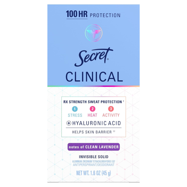 Дезодорант-антиперспірант твердий прозорий тривалої дії Secret Clinical 100hr Invisible Solid Hyaluronic Acid, 45 г