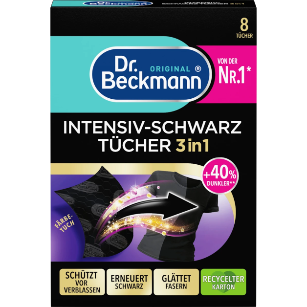 Серветки для оновлення чорного кольору тканин Dr. Beckmann 3 в 1, 8 шт