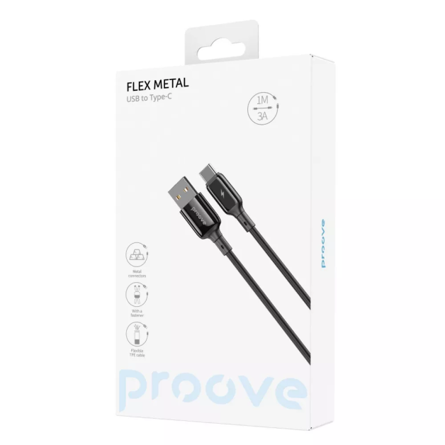 Кабель зарядний Proove USB to Type-C  Flex Metal 3A 1м