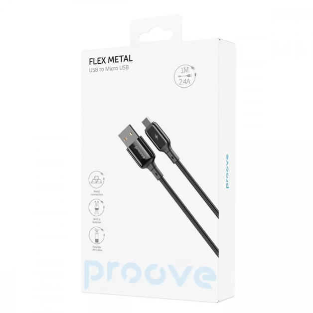 Кабель зарядний Proove USB to Micro USB Flex Metal 2.4A 1м