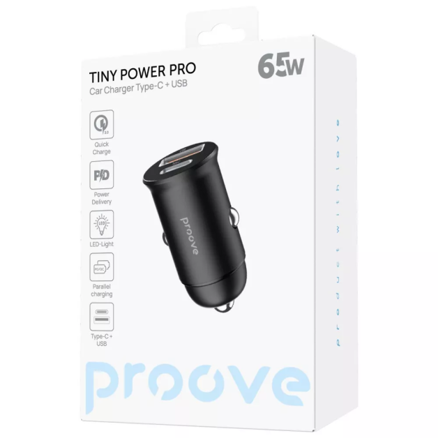 Зарядний пристрій в прикурювач Proove Tiny Power Pro PD 65W (USB + Type-C)