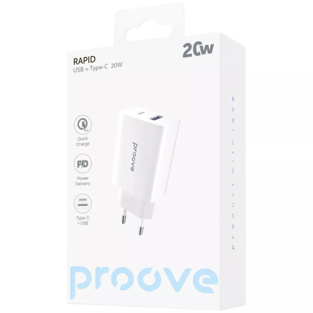 Зарядний пристрий Proove Rapid 20W PD швидка зарядка (Type-C + USB)