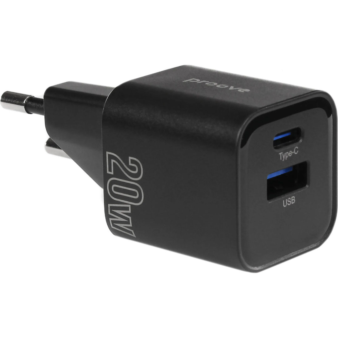 Мережевий зарядний пристрій Proove Silicone Power Plus 20W Type-C + USB Black