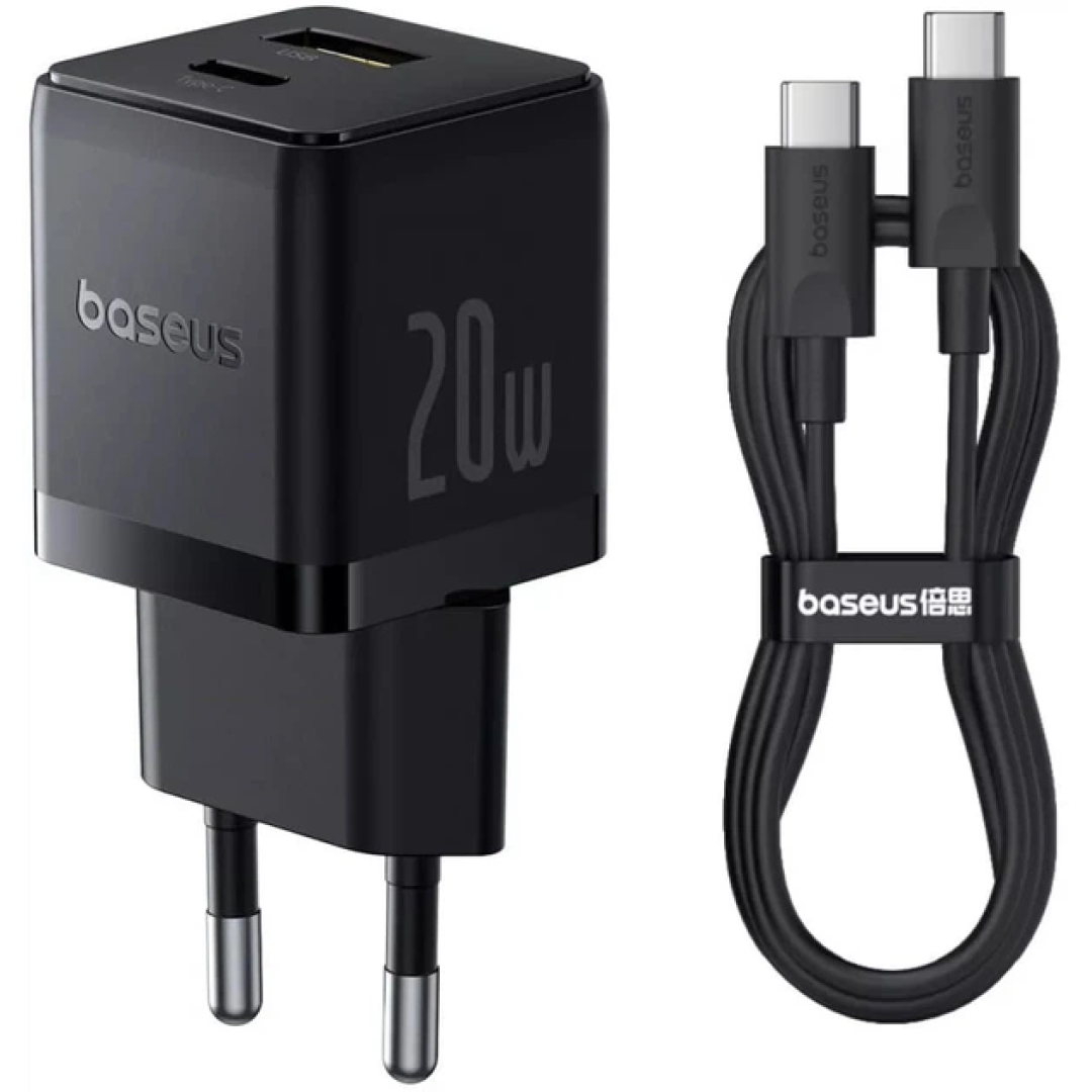 Зарядний пристрій Baseus Palm Fast Charger USB-A USB-C 20 Вт PD3.0 QC4.0 + кабель Type-C 60 Вт 1 м Black