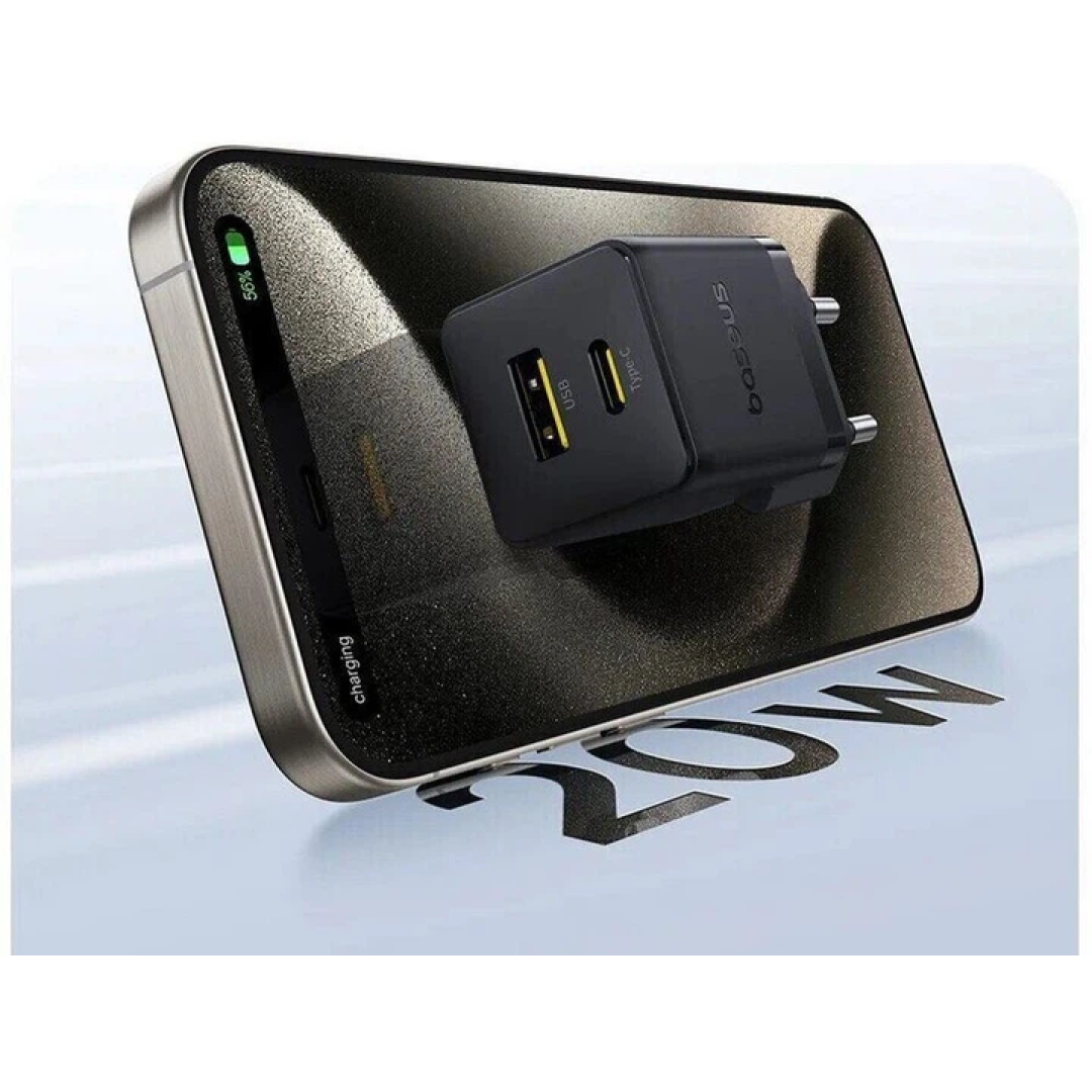 Зарядний пристрій Baseus Palm Fast Charger USB-A USB-C 20 Вт PD3.0 QC4.0 + кабель Type-C 60 Вт 1 м Black