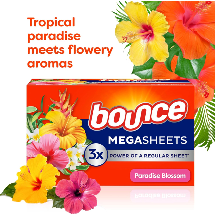 Серветки для сушильної машини Bounce Dryer Sheets Paradise Blossom Райська квітка, 60 шт
