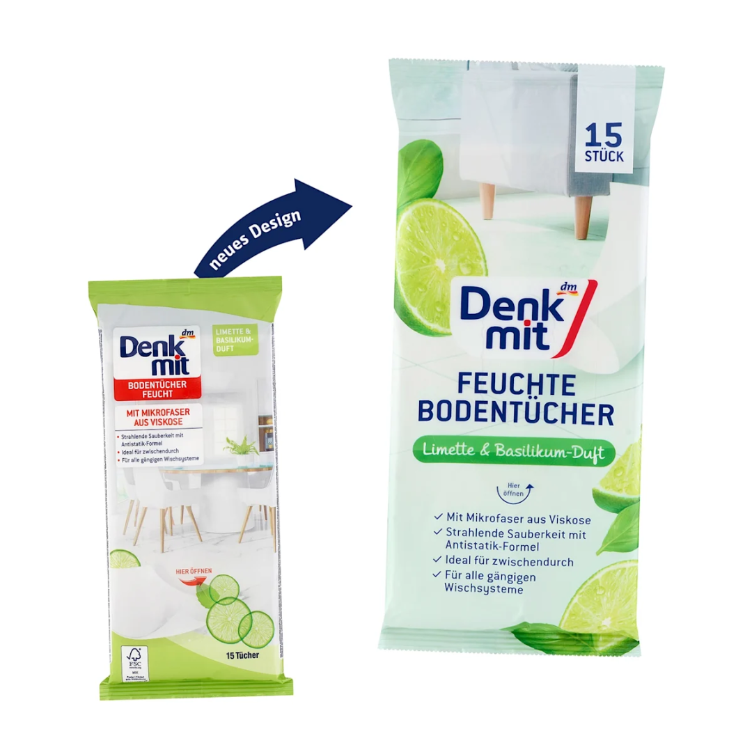 Вологі серветки для підлоги Denkmit Лайм та базилік, 15 шт
