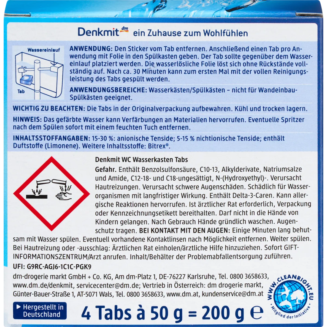 Блоки кубики в зливний бачок Denkmit WC Wasserkasten Tabs, 4 шт