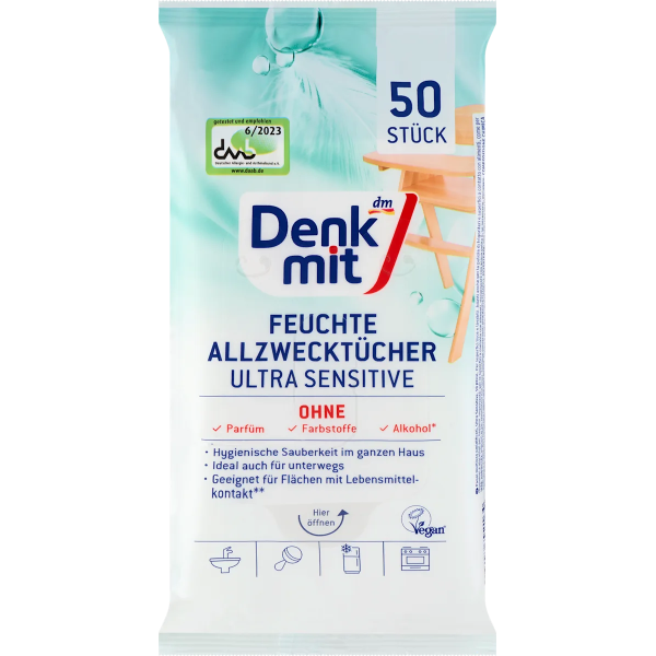 Універсальні серветки для прибирання Denkmit Ultra sensitive, 50 шт