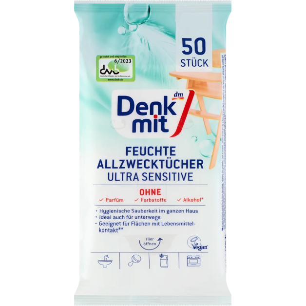 Універсальні серветки для прибирання Denkmit Ultra sensitive, 50 шт