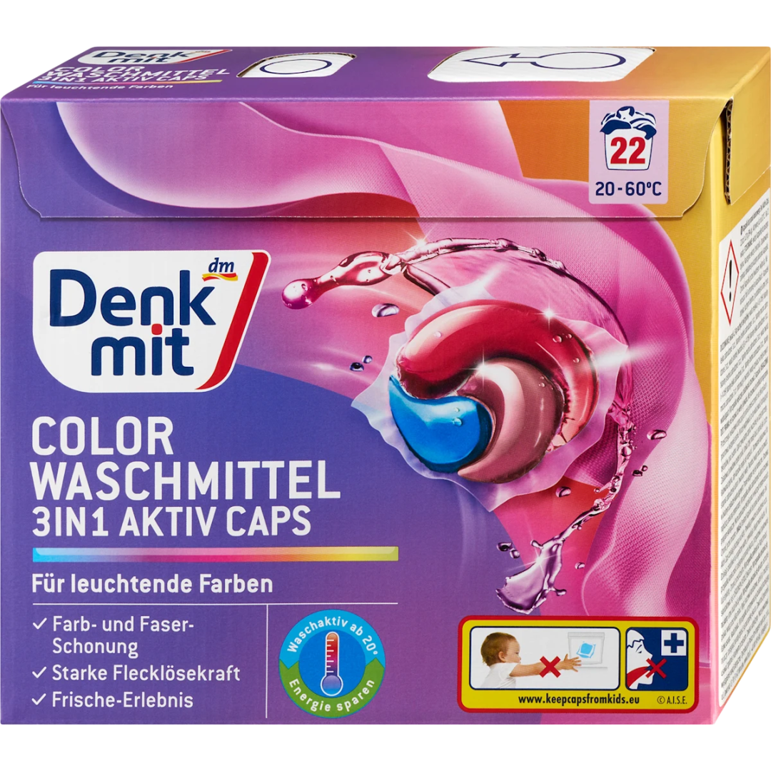 Капсули для прання кольорових речей Denkmit 3 в 1, 22 шт