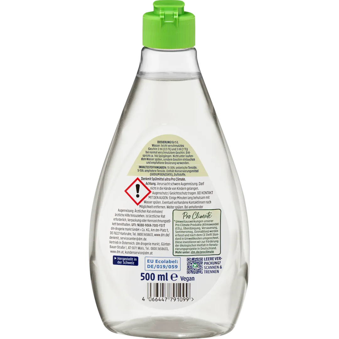 Засіб для миття посуду Denkmit безфосфатний гіпоалегений Ultra Nature Pro Climate, 500 мл