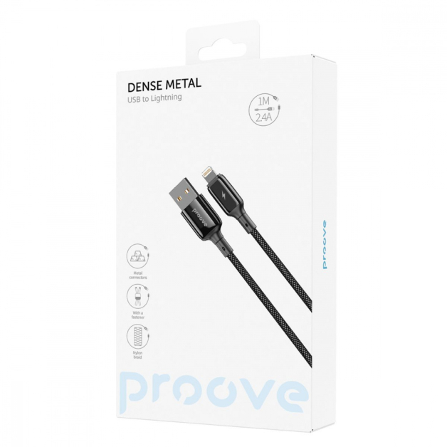 Кабель Proove Dense Metal Lightning 2.4A 1м чорний