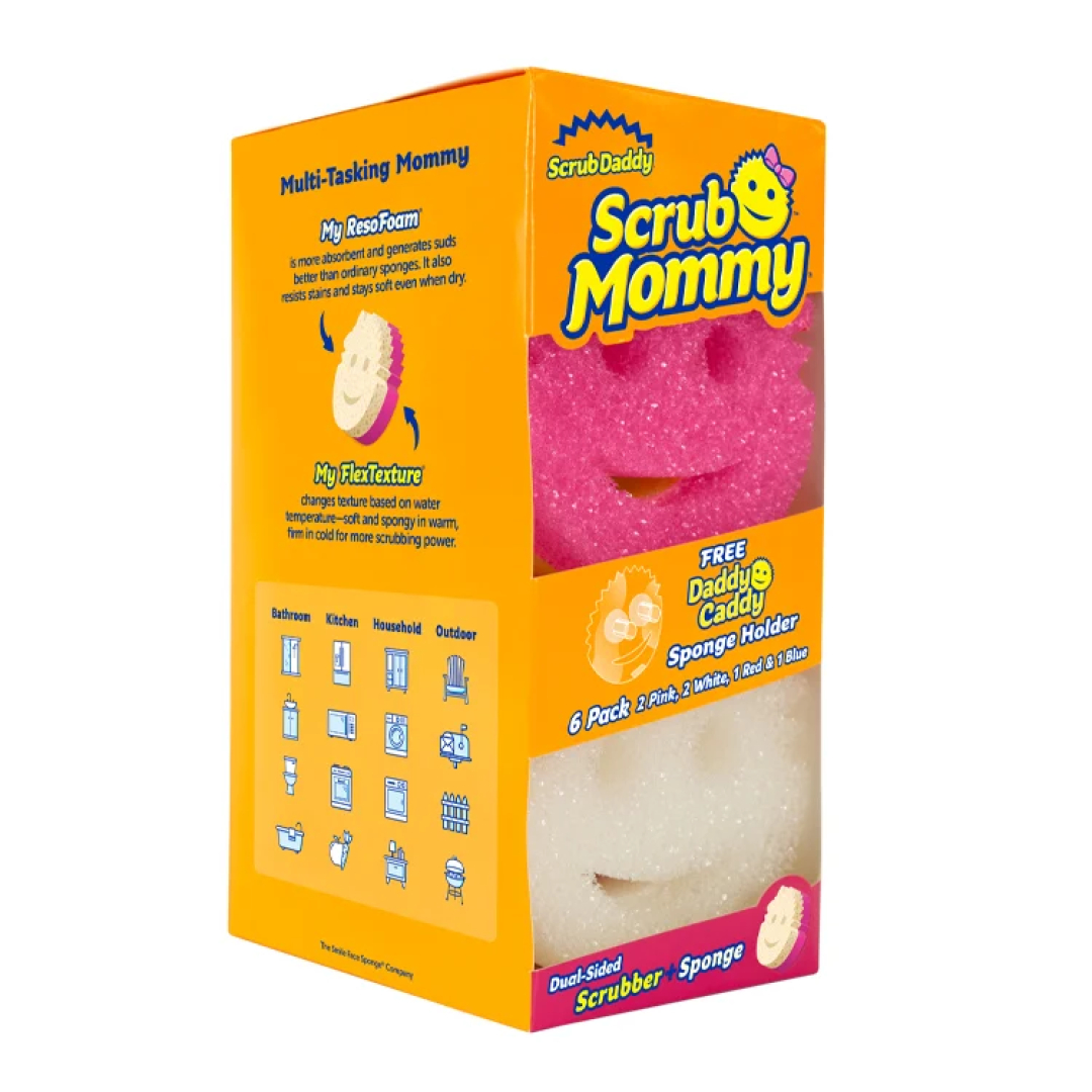 Набір 6 різнокольорових губок Scrub Mommy + Daddy Caddy тримач Scrub Mommy 6 Count with Free Daddy Caddy