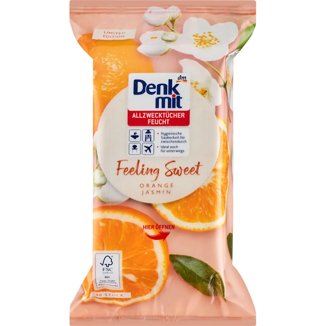Вологі серветки універсальні апельсин Feuchte Allzwecktücher Feeling Sweet, 80 шт