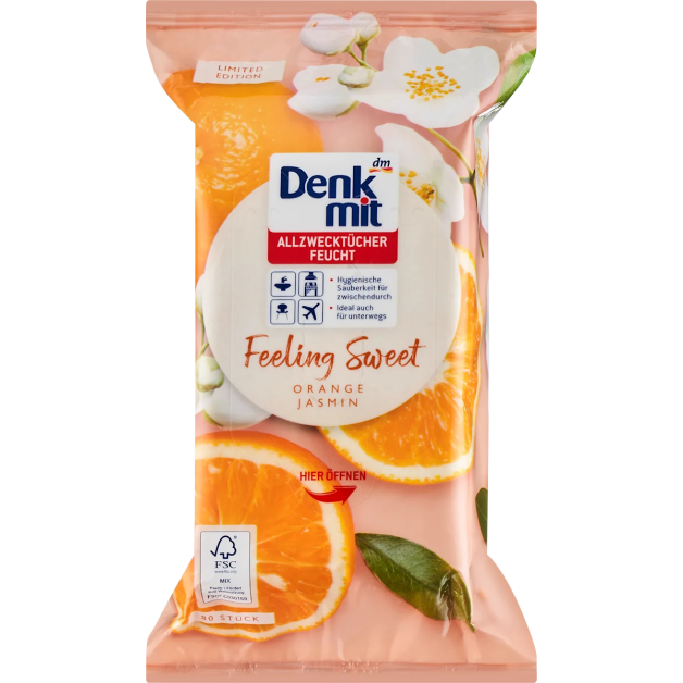 Вологі серветки універсальні апельсин Feuchte Allzwecktücher Feeling Sweet, 80 шт