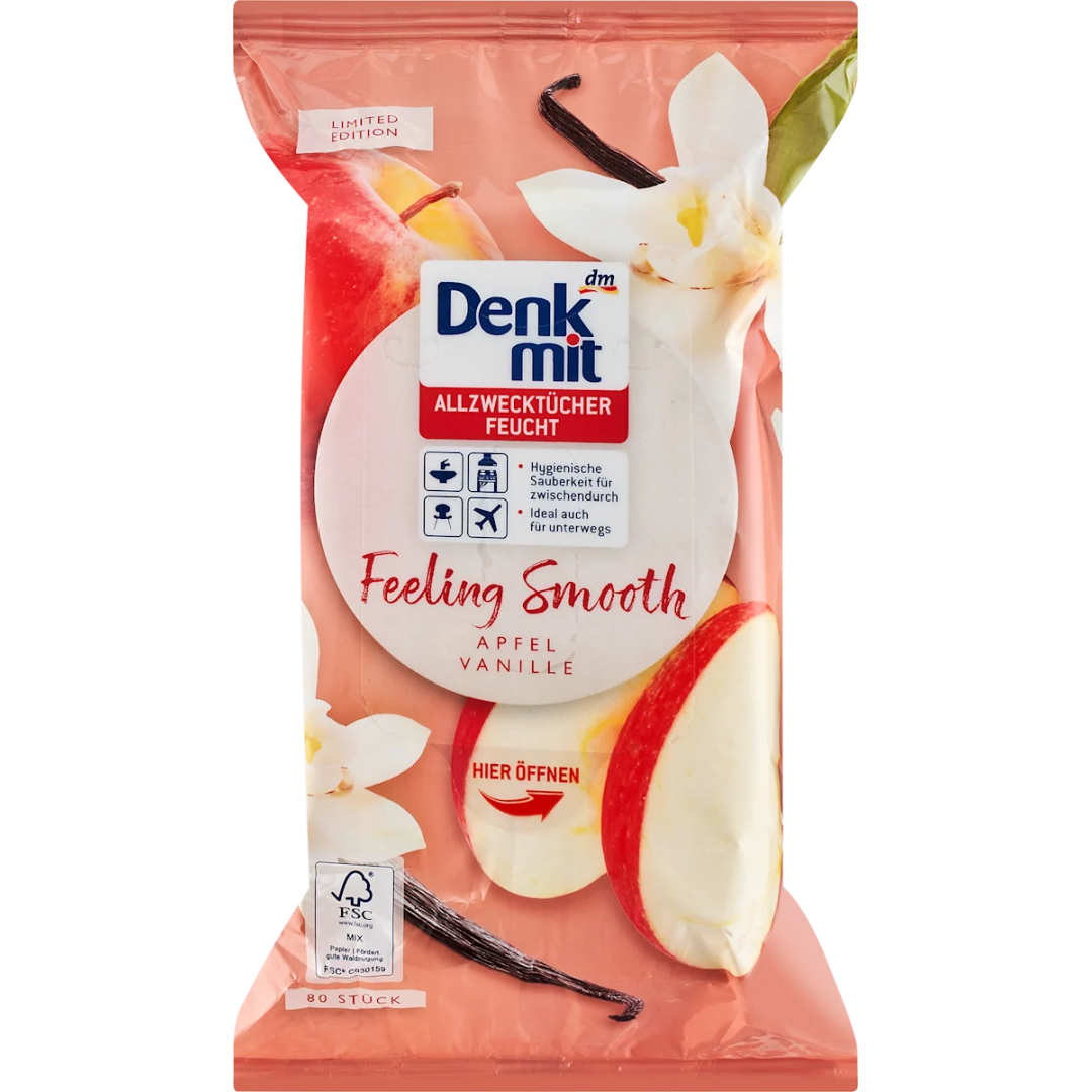 Вологі серветки універсальні яблуко Denkmit Feuchte Allzwecktücher Feeling Smooth, 80 шт