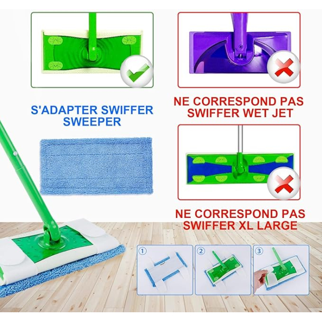 Багаторазова насадка на швабру swiffer моп з мікрофібри на липучках, блакитна 30 х 14 см Keepow, 1 шт