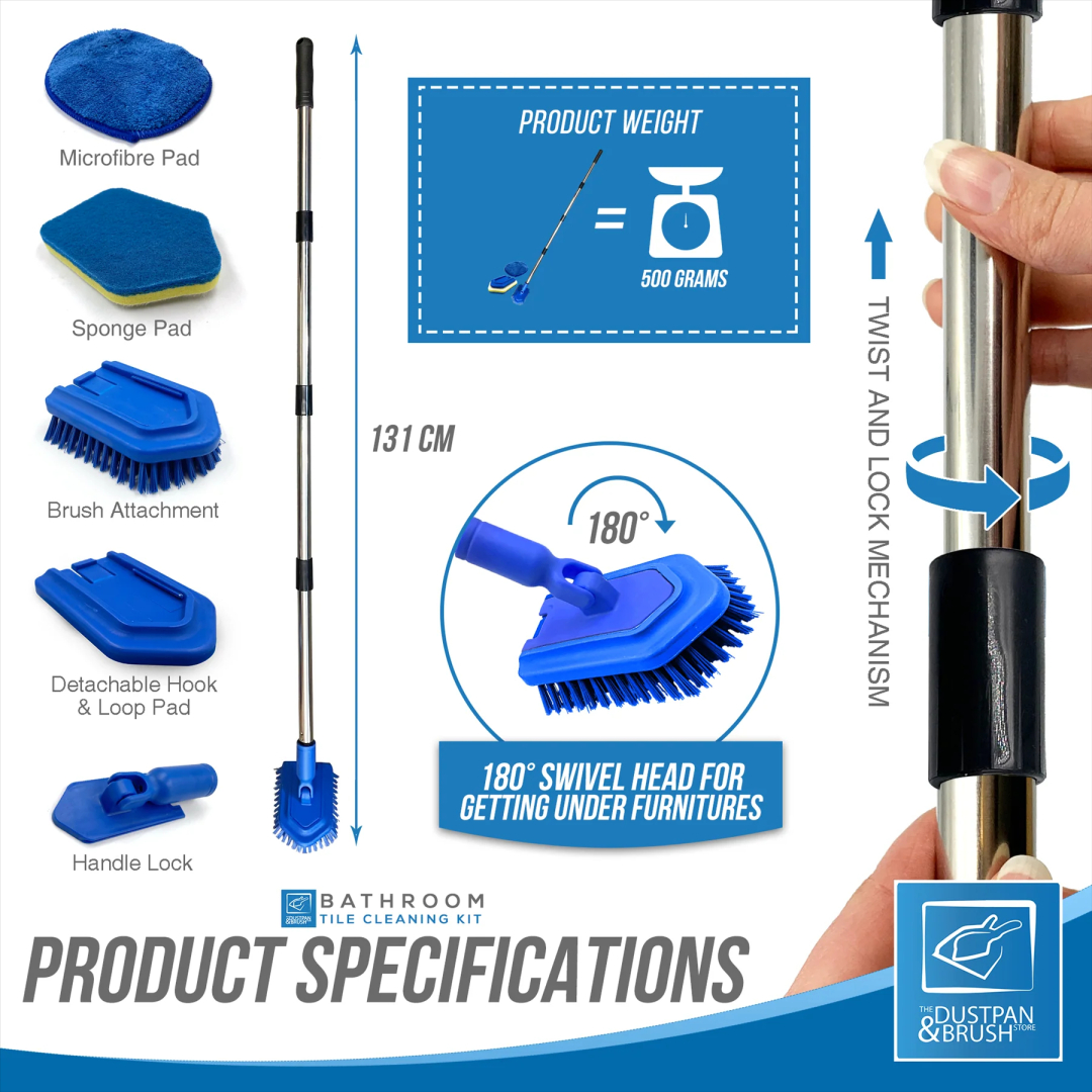 Швабра для ванни DUSTPAN&BRUSH, набірна ручка Bathroom Cleaning Set with 4 Piece Handle