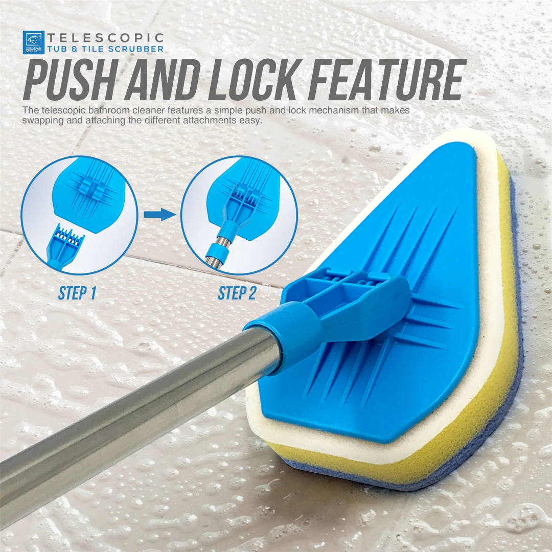 Швабра для ванни DUSTPAN&BRUSH, телескопічна ручка + 3 насадки, набір The Dustpan and Brush Telescopic Bathroom Mop - Tile Cleaning Kit