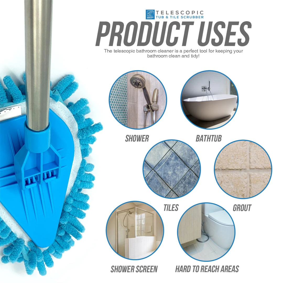 Швабра для ванни DUSTPAN&BRUSH, телескопічна ручка + 3 насадки, набір The Dustpan and Brush Telescopic Bathroom Mop - Tile Cleaning Kit
