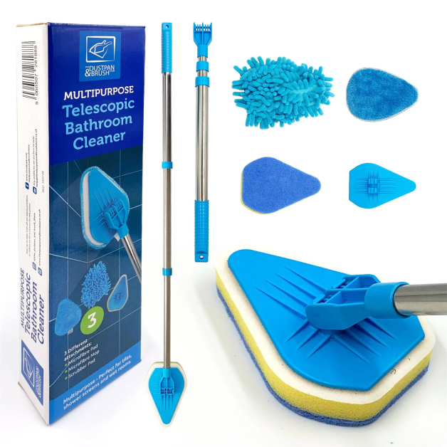 Швабра для ванни DUSTPAN&BRUSH, телескопічна ручка + 3 насадки, набір The Dustpan and Brush Telescopic Bathroom Mop - Tile Cleaning Kit