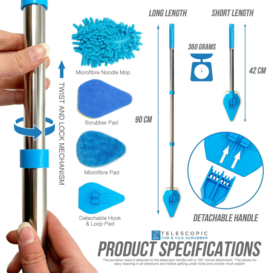 Швабра для ванни DUSTPAN&BRUSH, телескопічна ручка + 3 насадки, набір The Dustpan and Brush Telescopic Bathroom Mop - Tile Cleaning Kit