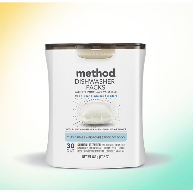 Капсули для посудомийної машини БЕЗ АРОМАТУ all-in-1 METHOD free + clear  dishwasher packs, 30 шт