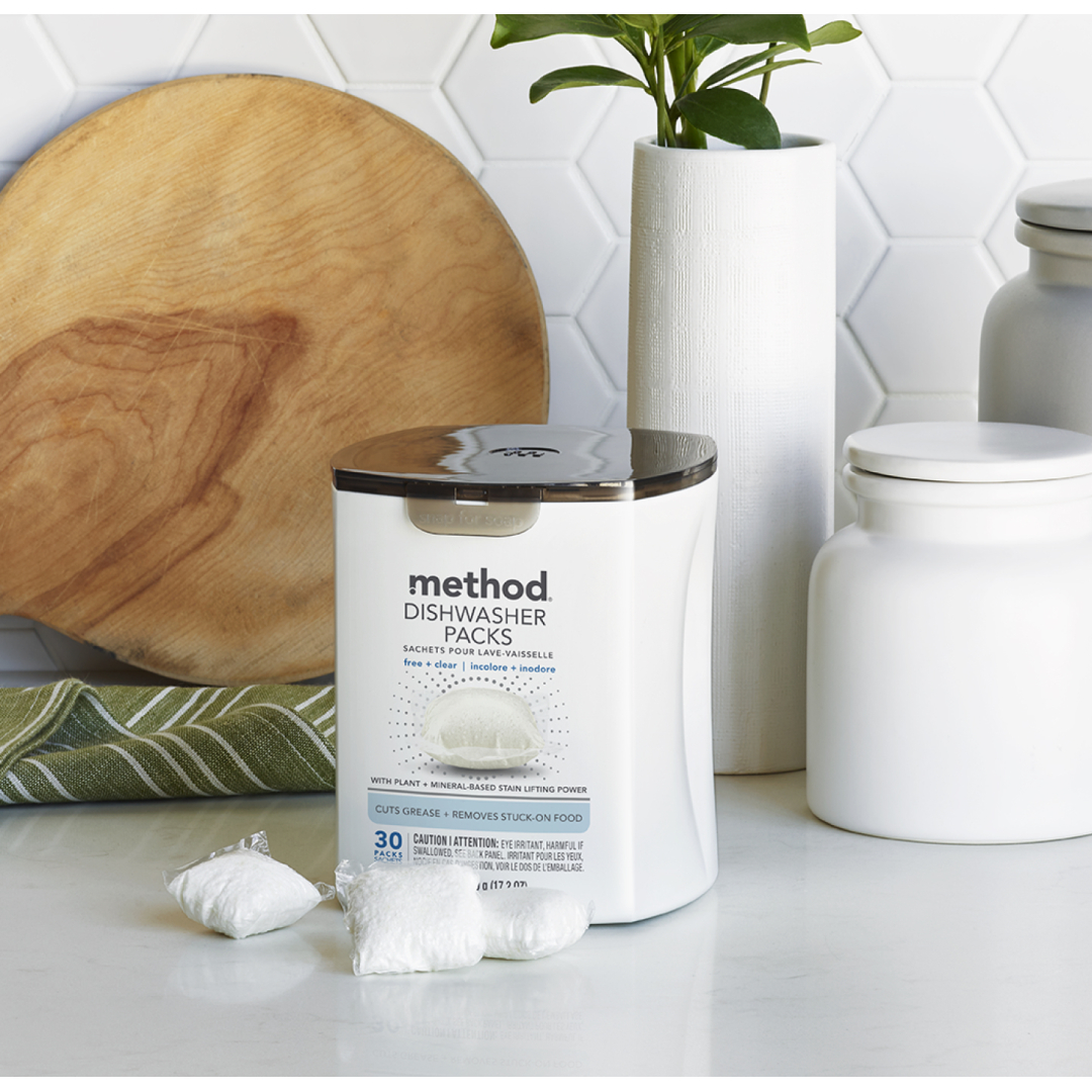 Капсули для посудомийної машини БЕЗ АРОМАТУ all-in-1 METHOD free + clear  dishwasher packs, 30 шт