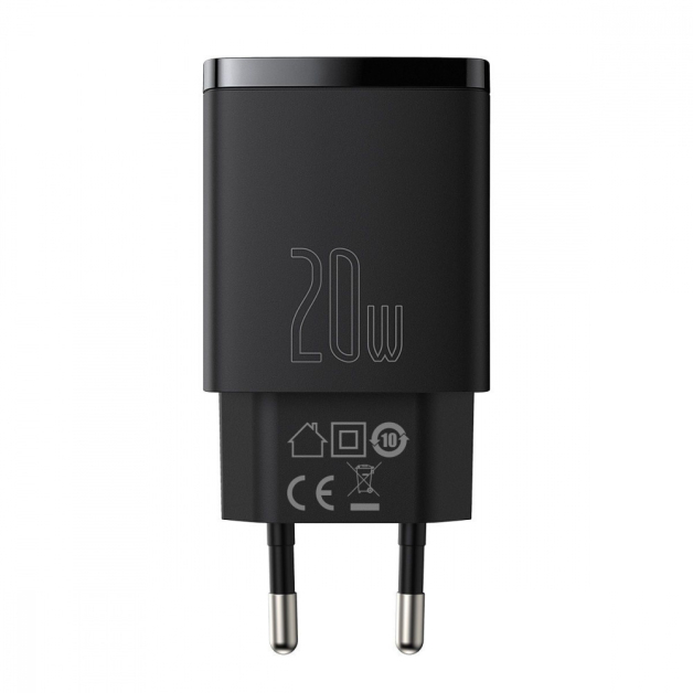 Мзп Baseus Compact Quick Charger 20W QC+ PD (1Type-C + 1USB) black