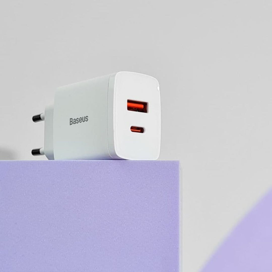 Мзп Baseus Compact Quick Charger 20W QC+ PD (1Type-C + 1USB) black