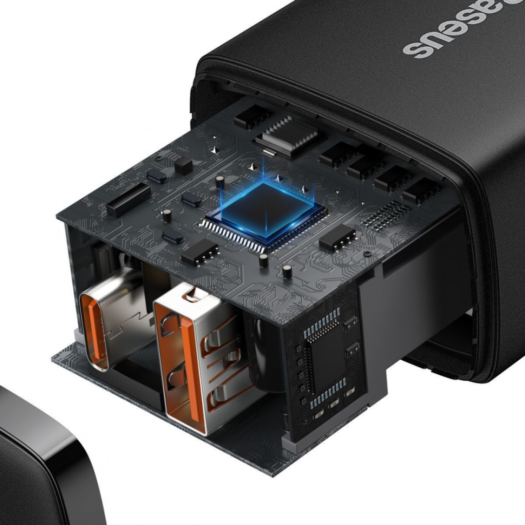 Мзп Baseus Compact Quick Charger 20W QC+ PD (1Type-C + 1USB) black