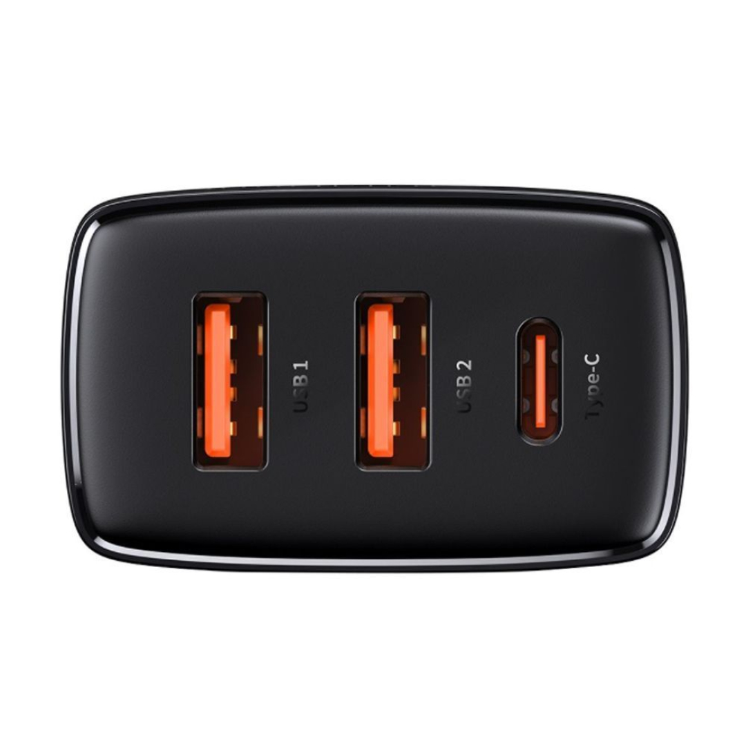 Швидка зарядка Baseus 30W QC+ PD (1Type-C + 2USB) Compact Quick Charger black