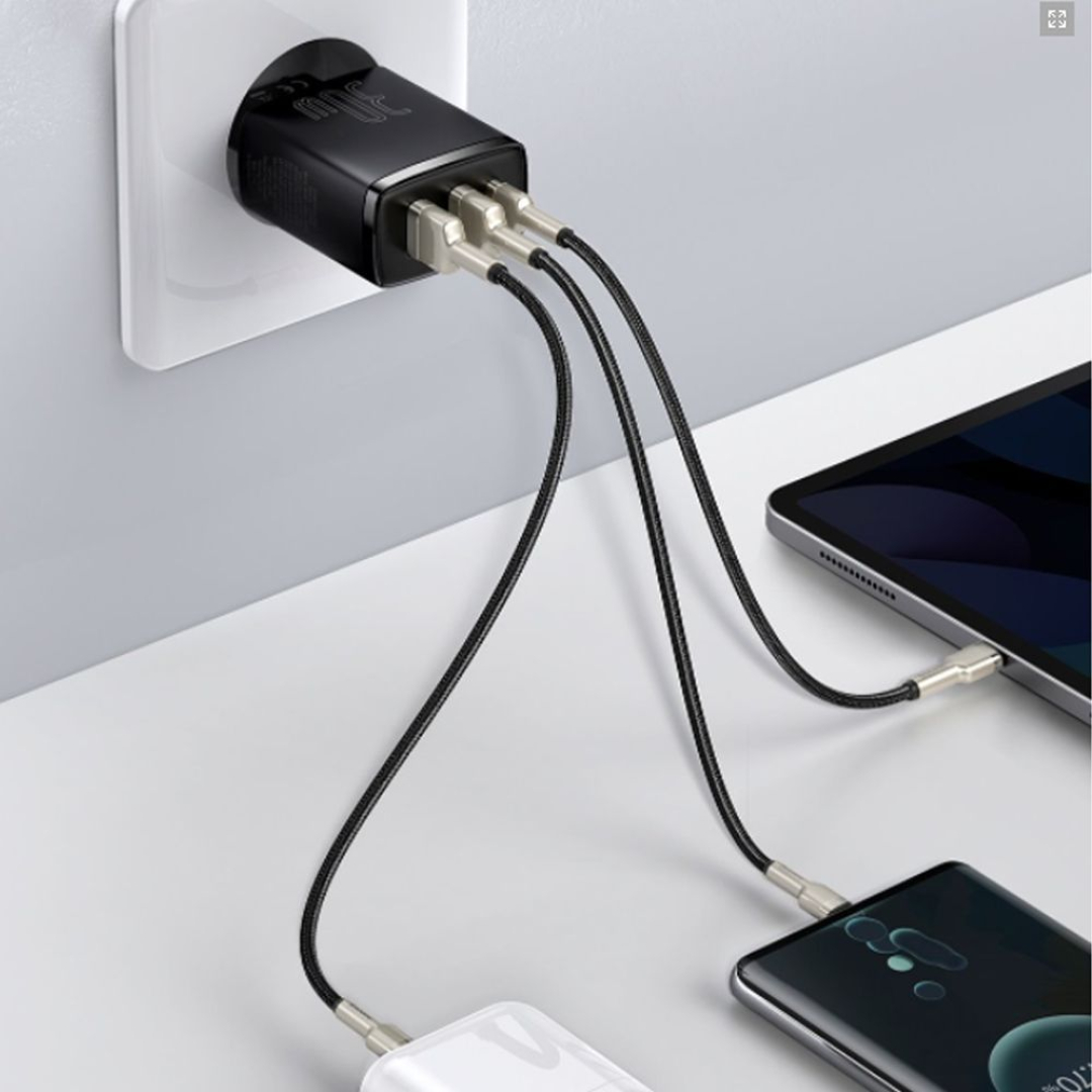Швидка зарядка Baseus 30W QC+ PD (1Type-C + 2USB) Compact Quick Charger black